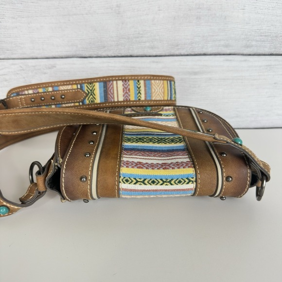 Tony Lama Woven Accent Colorful‎ SaddleBag Leather Southwestern Crossbody Purse - Picture 7 of 12